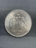 1977 France 50 Francs Silver Foreign World Coin - 90% Silver Coin - 0.8681 Ounces Actual Silver