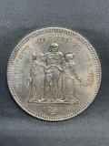 1977 France 50 Francs Silver Foreign World Coin - 90% Silver Coin - 0.8681 Ounces Actual Silver