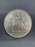 1977 France 50 Francs Silver Foreign World Coin - 90% Silver Coin - 0.8681 Ounces Actual Silver