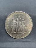 1977 France 50 Francs Silver Foreign World Coin - 90% Silver Coin - 0.8681 Ounces Actual Silver