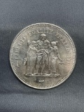 1977 France 50 Francs Silver Foreign World Coin - 90% Silver Coin - 0.8681 Ounces Actual Silver