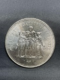 1978 France 50 Francs Silver Foreign World Coin - 90% Silver Coin - 0.8681 Ounces Actual Silver