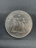 1978 France 50 Francs Silver Foreign World Coin - 90% Silver Coin - 0.8681 Ounces Actual Silver