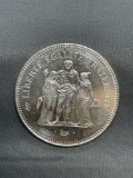 1978 France 50 Francs Silver Foreign World Coin - 90% Silver Coin - 0.8681 Ounces Actual Silver