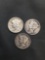 3 Count Lot of United States Mercury Dimes - 90% Silver Coins from Estate
