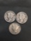 3 Count Lot of United States Mercury Dimes - 90% Silver Coins from Estate