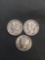 3 Count Lot of United States Mercury Dimes - 90% Silver Coins from Estate