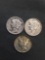 3 Count Lot of United States Mercury Dimes - 90% Silver Coins from Estate