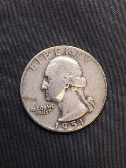 1951-D United States Washington Silver Quarter -90% Silver Coin from Estate