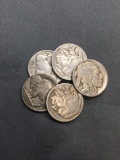 5 Count Lot of United States Buffalo Nickels Full Date - 90% Silver Coins from Estate