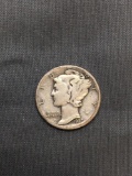 1937-D United States Mercury Silver Dime - 90% Silver Coin from Estate