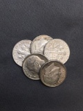 5 Count Lot of United States SILVER Dimes - 90% Silver Coins from Estate