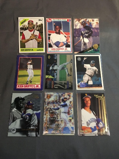 9 Card Lot of KEN GRIFFEY JR Seattle Mariners Baseball Trading Cards from Awesome Collection