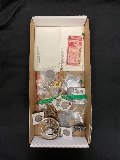 Estate Junk Drawer Collection Lot of Jewelry and Coins