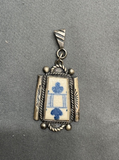 Mabel Watson Designer Old Pawn Native American Style 32mm Tall 20mm Wide Sterling Silver Pendant w/