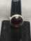 Round Bezel Set 16mm Garnet Cabochon Center Sterling Silver Ring Band