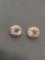 Round Faceted 5.5mm CZ Center Halo Design 9mm Diameter Rose-Tone Pair of Sterling Silver Stud