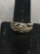 Leaf Detailed 9.5mm Wide Tapered Sterling Silver Vintage Ring Band