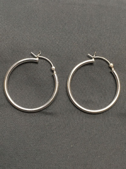 High Polished Round 28mm Diameter 1.75mm Wide Pair of Sterling Silver Hoop Earrings