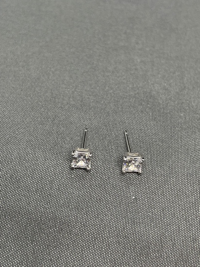Princess Faceted 3.5x3.5mm CZ Center Pair of Sterling Silver Stud Earrings