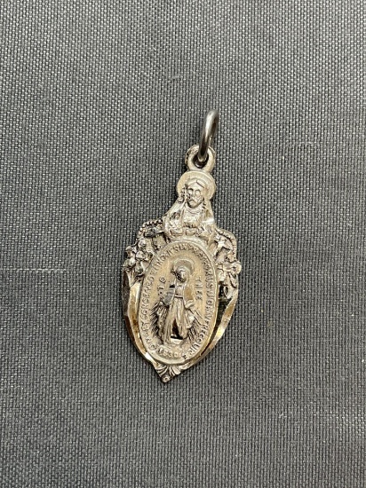 Creed Designer 25mm Tall 12mm Wide Detailed Virgin Mary Themed Sterling Silver Protection Medallion