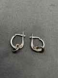 Charm Accented 17mm Tall 12mm Deep Pair of Sterling Silver Hoop Earrings