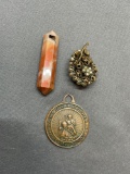 Lot of Three, One Crystal Faceted Agate Pendant, St. Christopher Protection Medallion & One Vintage