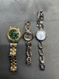 Lot of Three Guess Branded Stainless Steel Watches w/ Bracelets, One Round 20mm Face, One Round 17mm
