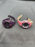 Lot of Two Colorful Digital Water Resistant Stainless Steel Sport Watches w/ Rubber Straps, One Pink