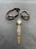 Lot of Three Various Style Stainless Steel Watches w/ Mother of Pearl Faces