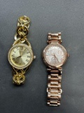 Lot of Two Rhinestone Studded Bezel Stainless Steel Watches, One Rose Cerentino Brand & One Gold