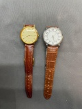 Lot of Two Stainless Steel Watches w/ Brown Leather Straps