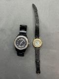 Lot of Two Rhinestone Studded Bezel Stainless Steel Watches, One Relic Brand & One Bonetto