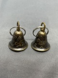 Lot of Two Matched Brass-Tone Bunny & Chick Accented Bell Charms