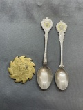 Lot of Three, Two Silver-Tone Matched German Made Collectible Spoons & One O.J. Simpson Medallion
