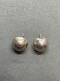Half Round 14mm Diameter Pair of Sterling Silver Button Earrings