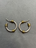 Two-Tone 22mm Diameter 5mm Wide Pair of Sterling Silver Hoop Earrings