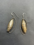 Modern Design Brushed & High Polished Wrapped Marquise Shaped 40mm Tall 20mm Wide Pair of Sterling