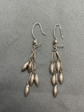 Four Marquise Shaped Beaded Drops 35mm Long Pair of Sterling Silver Chandelier Earrings