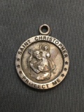 Round 20mm Diameter Football Themed Sterling Silver St. Christopher Protection Medallion