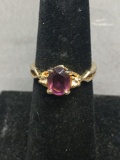 ESPO Designer Oval Faceted 8x6mm Purple Gemstone Center 14kt Gold-Filled Ring Band