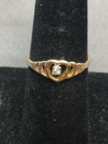 Heart Design w/ Rhinestone Center 6mm Wide Tapered 14kt Gold-Filled Ring Band