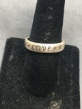 Half Round Love Themed 5mm Wide Signed Designer Sterling Silver Band