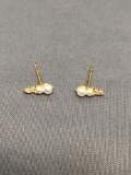 Graduating Round White Pearl & Round CZ Four Tier Pair of Gold-Tone Sterling Silver Journey Earrings