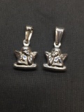 Lot of Two High Polished Angel Cherub Design 14mm Tall 10mm Wide Sterling Silver Pendants