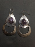 High Polish & Hammer Finished Two-Tier Teardrop Shaped 50mm Long 30mm Wide Pair of Sterling Silver