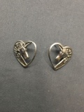 Unicorn Themed 20x20mm Heart Shaped Pair of Sterling Silver Signed Designer Earrings