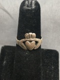 Irish Made Claddagh Design 12mm Wide Sterling Silver Ring Band