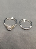 High Quality Signed Designer Silver-Tone Alloy Halo Design 4.0mm Round Faceted CZ Center & CZ