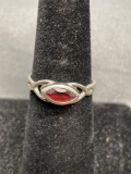 PSCL Designer Horizontal Set 8x4mm Marquise Faceted Garnet Center Infinity Design Sterling Silver